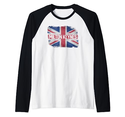 Milton Keynes | Reino Unido Bandera Británica Vintage Souvenir Camiseta Manga Raglan