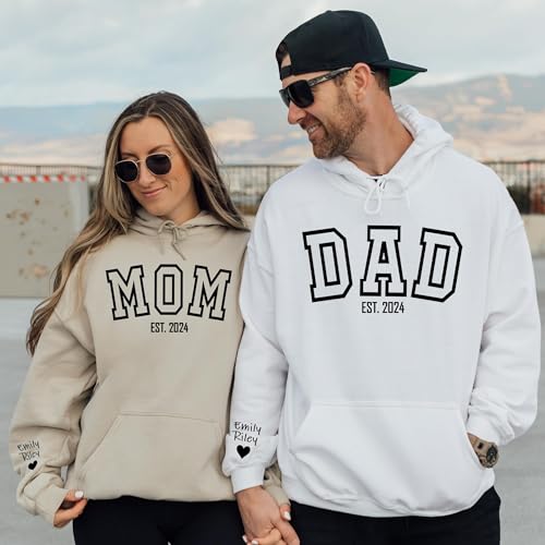 Merrvey Custom Mom And Dad Sweatshirt Or Hoodie Mom And Dad Gift For New Parents 2024 Mommy And Daddy To Be Mama And Dada New Baby Announcement Matching Shirts Personalized Christmas Gift thumb #1