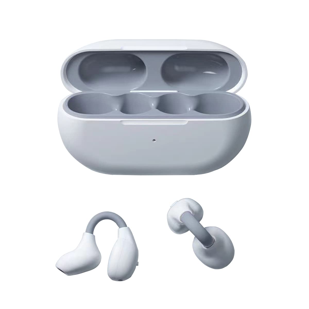 Bezprzewodowe słuchawki z klipsem do przewodzenia kostnego, Bluetooth 5.3, otwarte nauszniki, bezprzewodowe słuchawki douszne, wodoodporne słuchawki sportowe IPX5, redukcja szumów z podwójnym mikrofonem, do biegania, jazdy na rowerze, treningu, biało-szar