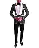 Mens Polka Dots Groom Bridegroom Shawl Lapel Tuxedos Wedding Prom Slim Fit Party Fashion 2PCS Suits Black