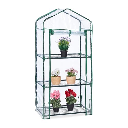 Relaxdays Gewächshaus Balkon, 3 Ebenen, Anzuchtregal HxBxT: 128 x 60 x 40 cm, PVC Foliengewächshaus, transparent-grün Relaxdays Gewächshaus Balkon, 3 Ebenen, Anzuchtregal HxBxT: 128 x 60 x 40 cm, PVC Foliengewächshaus, transparent-grün