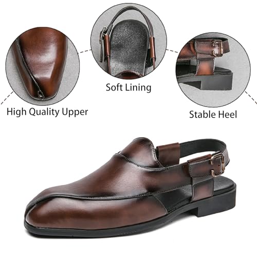 Men's Splice Leather Closed Toe Sandals with Adjust Buckle Strap Anti-Slip Breathable Pointed Toe Block Heel Slides Sandals for Business Walking Driving Office Dress Shoes3