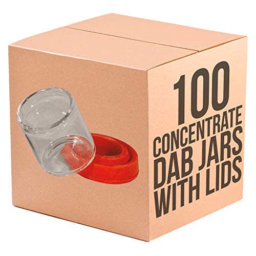 100 pack - 6ml Round Glass Dab Jar No-Neck Concentrate Container with Silicone Lids For Storage of Oils, Waxes, Rosins, Balm, & Cosmetics By RVTUS (Red)
