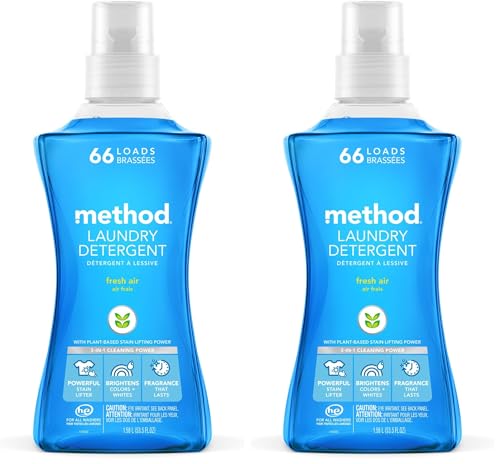 Image of Method Liquid Laundry Detergent, Fresh Air, 66 Loads Per Bottle, Biodegradable Formula, Plant-Based Stain Remover, 53.5 Fl Oz (Pack of 2)