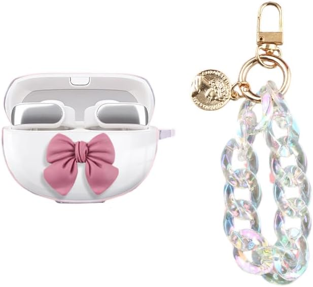 Cute Transparent Earphones Case Compatible with Bose Ultra Open Earbuds, Clear Wireless Bluetooth Shockproof Protector Cover Earphone Charging Box with Keychain (Pink C)