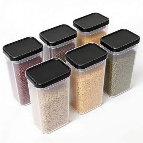 Image of Kitchen Storage Containers Set of 6 | Airtight BPA Free Food Storage Containers with Lids | Transparent Pantry Organizer for Rice, Dal, Flour, Sugar, Cereals & Grocery Storage (set of 6, 1100ML)