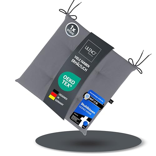 LILENO HOME 1er Set Stuhlkissen Mittelgrau (40x40x4,5 cm) - Sitzkissen für Gartenstuhl, Küche oder Esszimmerstuhl - UV-beständige Indoor u. Outdoor Stuhlauflage als Stuhl Kissen (Laura FUM)
