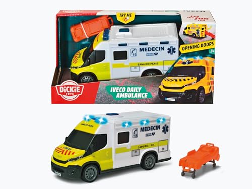 Dickie – Krankenwagen Samu 18 cm – Fahrzeug Maßstab 1:18 – Sound und Lichter – inklusive Trage – ab 3 Jahren – 203713014002