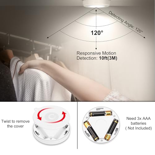 Mlambert 4 Pack Motion Sensor LED Night Light, Cordless Battery-Powered Stick-on Magnet Closet Lights, Safe Lights for Stairs, Cabinet, Neutral White