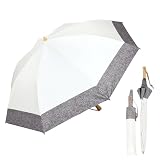 [MERDEA] 日傘 折りたたみ レディース 完全遮光 晴雨兼用 完全 遮熱 遮光 軽量 50cm UVカット 遮光率100% 二つ折り 8本骨 (オフホワイト×杢グレー)