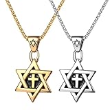 JewelryWe Colgante de estrella de David para hombre, vintage, cadena de acero inoxidable con hexagrama judío, colgante de estrella de seis puntas, amuleto religioso, joyas de plata, Acero inoxidable