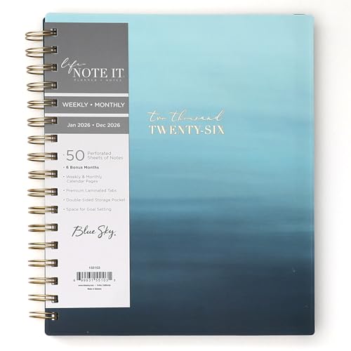Blue Sky Life Note It 2026 Weekly and Monthly Planner Notes, January 2026 - December 2026, 7" x 9", Flexible Cover, Durable Twin Wire Binding, Storage Pocket, 50 Perforated Notes Sheets, Marina