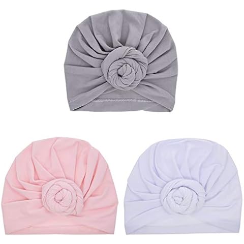 Miaoo Soft Cotton 3PCS Baby Girls Hats Turbans Newborn Headwear Wrinkle Headwrap (Grey) Cover