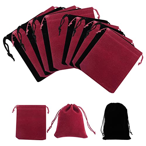 Petits Sacs Cadeaux avec Cordon, 12 Pochon Bijoux Cadeaux en Velours, Petit Sachet Pochette Bijoux Pochette Cadeau Noel Saint Valentin Sacs RangementReutilisable, 10 x 8 cm, 7 x 5 cm, Noir, Bordeaux