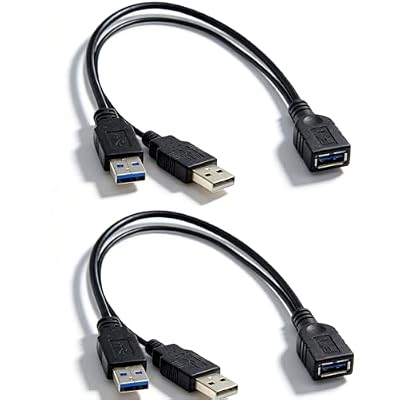 GlamSavvyFZ Upgrade 2 Pack USB Y Cable, USB Y Splitter 2 in 1 Out, USB 3.0 Female to Dual USB Male Power Injector Cable for External Hard Drive HDD SSD, 2.5 Inch Mobile Hard Disk, Laptop PC TV