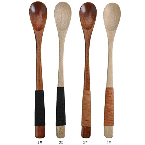 Sealike 2 Pcs Vintage Chinese Style Handcrafted Wooden Long Coffee Spoon Espresso Spoon