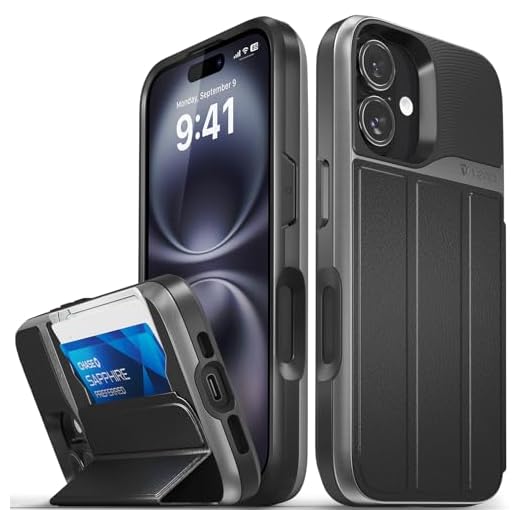 VENA vCommute Coque pour Apple iPhone 16 (6.1"), (Normes Militaires, Emplacements Cartes) Housse Étui Pochette Portefeuille en Cuir avec Stand - Noir
