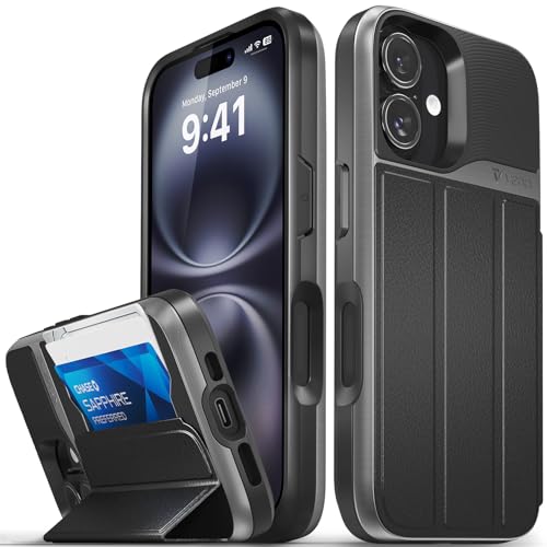 VENA vCommute for iPhone 16 Wallet Case [Military Grade Drop Protection] Flip Leather Cover Slot Card Holder with Kickstand - Black