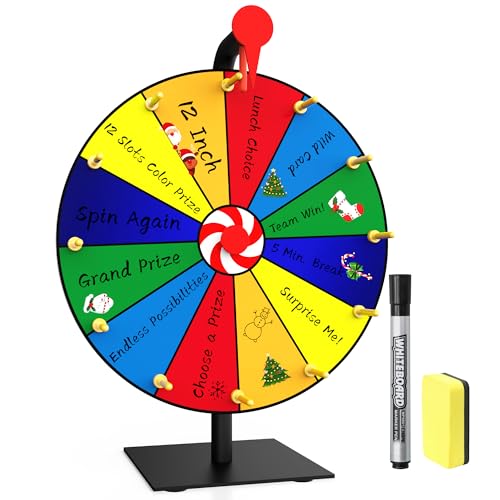 SFAED 12 Inch Spin Prize Wheel with 12 Slots, Tabletop Spinning Wheel with Heavy Duty Base, Portable Prizes Wheel Spinner of Fortune for Game, Party, Trade Show, Carnival, Classroom (15")
