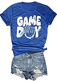 Game Day Baseball Shirt Women Cute Mom Softball T-Shirt Funny Game Day Baseball Casual Short Sleeve Tee Tops(Blue,L)