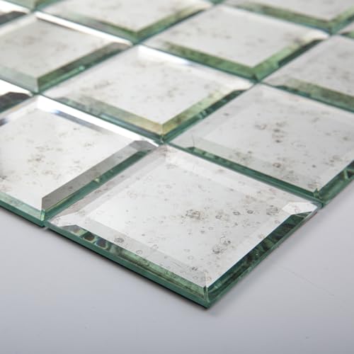 Adedeo Azulejos de cristal de espejo antiguo para metro, 3 x 3 pulgadas, para cocina, baño, pared, paquete de 32 piezas