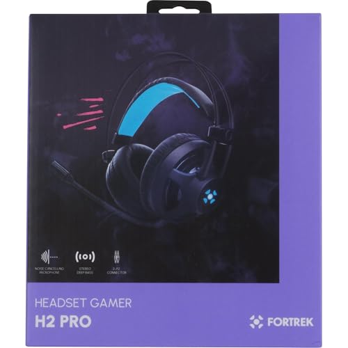 Fortrek H2 - Headset Gamer Pro Microfones e Fones de Ouvido, Preto (Leds Azul)
