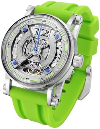 FEICE Watch for Men's Automatic Mechanical Skeleton Watch Titanium Steel 50M Waterproof Mens Wristwatch Luminous Analog Watches No Battery Silicone Strap, FM501 Green