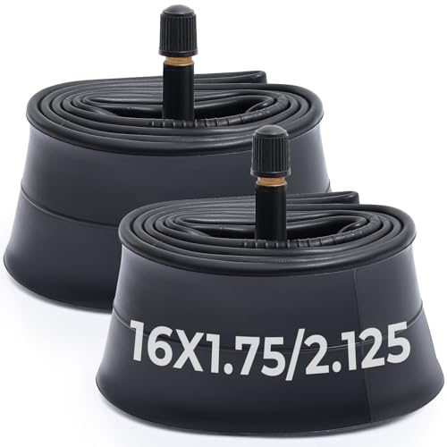 MetersGod 2本,16x1.75/1.95/2.10/2.125 自転車チューブ,16x1.75-2.125 自転車タイヤに対応,米式バルブ32mm,ブチルゴム,適用マウンテンバイク、クロスバイク、シティバイク,MGN003