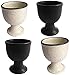 Soft Boiled Egg Holder | Ceramic Egg Cup Set | Ceramic Egg Holder, Ivory and Black 2 PCS each