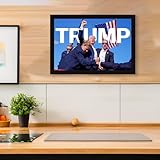 Donald Trump Historical Iconic 2024 Pennsylvania Assassination Attempt Photo Trump Framed Wall Art Print Poster - Home Decor, Office & Man Cave Decoration, Ready to Hang, 14x20