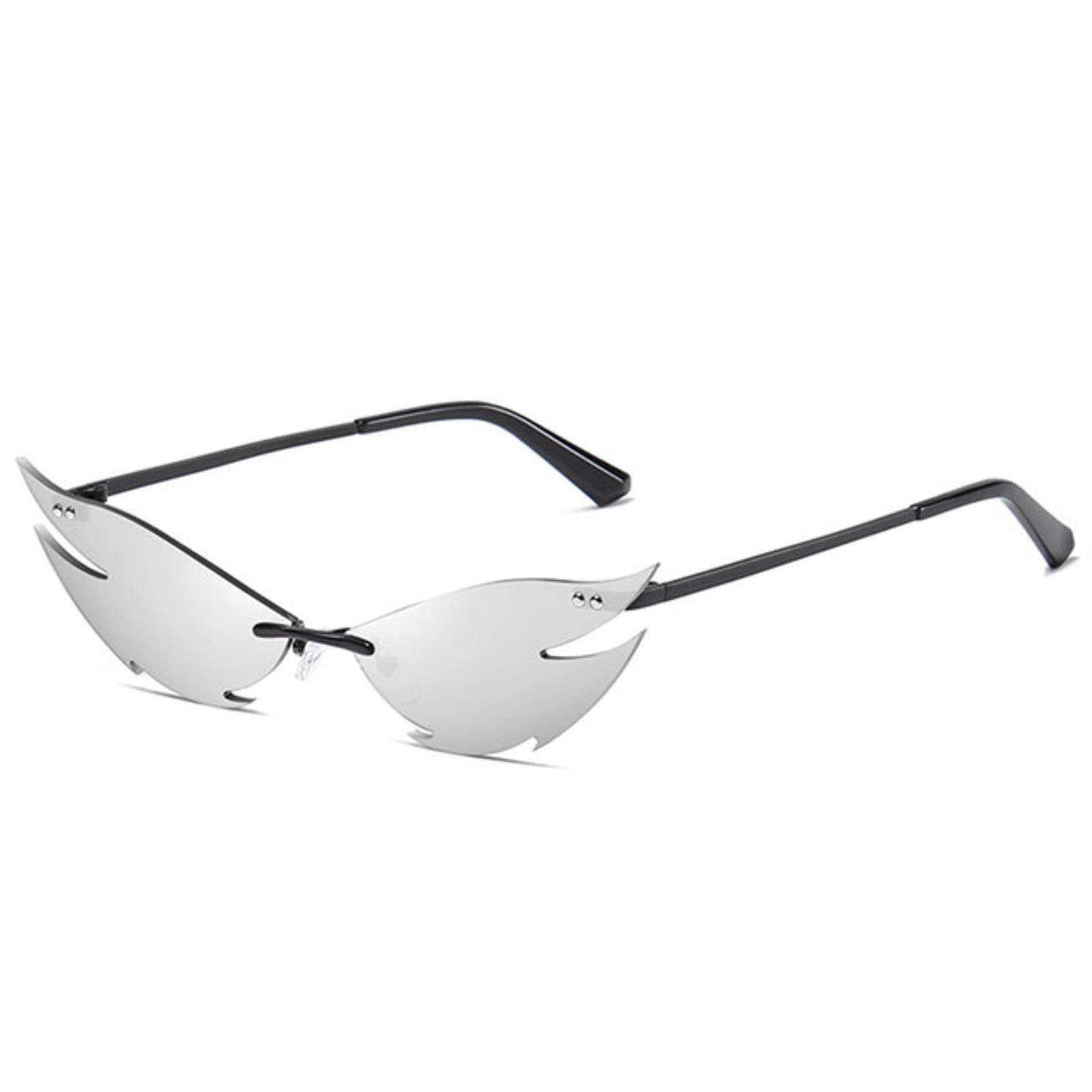 JIMINISO 1PC Fashion Fire Wave Flame Sunglasses Rimless Sun Glasses Luxury Trending Wide Side Party Eyewear Streetwear Accessories
