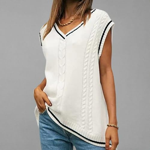 Image of Sweater Vest Women,Sleeveless V Neck Argyle Plaid Long Preppy Loose Knitted Casual School Sweaters Tank Top