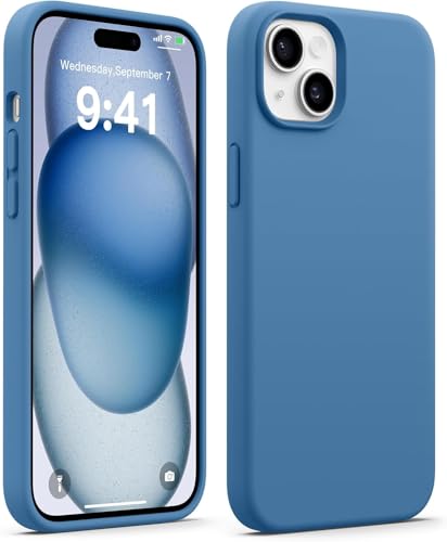 Image of DIZORO Compatible for iPhone 15 Plus Case 6.7, Slim Liquid Silicone 3 Layers Full Covered Soft Gel Rubber Phone Case Protective Cover 6.7 Inch - Azure Blue