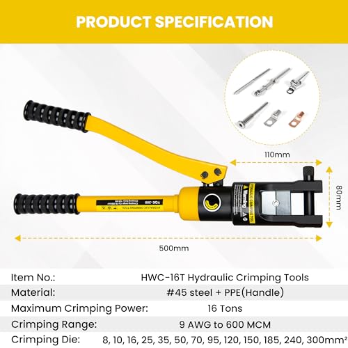 HYCLAT 16 Tons Hydraulic Crimping Tool,9AWG to 600MCM battery cable crimper by HYCLAT - Used condition - Image 3