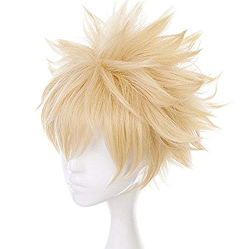 Anogol Hair Cap+Short Wavy Cosplay Wig Blonde Cosplay Wigs Synthetic Hair For Anime Makeup Costume Short Blonde Wig For Halloween Christmas Party #TOP3