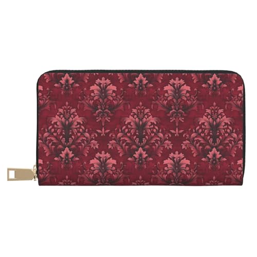 Wine Red Patterns Print Wallet Women, Leather Bifold Multi Card Wallet, Long Purse Women's Wallets