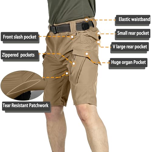YKS JOOB Mens Hiking Cargo Shorts with Multi Pockets Quick Dry Lightweight Stretch Tactical Shorts Outdoor Golf Fishing Camping Khaki S - Image 4