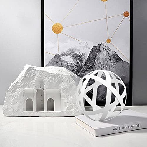 YiYa White Decorative Sphere Set of 3 - Metal Ball Decoration - Metal Band Decorative Ball - Metal Ball Table Decor for Living Room Bedroom Kitchen Office Coffee Table Desk