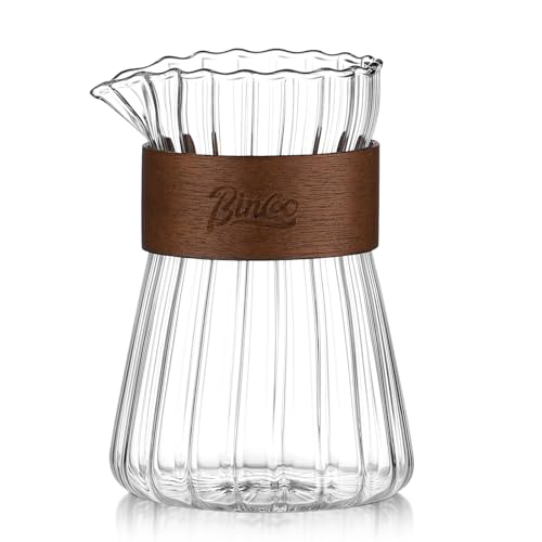 Glass Coffee Server 16oz, Glass Coffee Carafe with Heat-Resistant Wood Loop,Clear Coffee Decanter Coffee Server for Pour Over, Coffee Pot