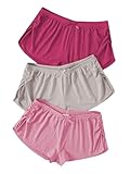 GORGLITTER Women's 3 Piece Micro Shorts Low Waist Side Slit Cute Sleeping Shorts Pink and Grey Large