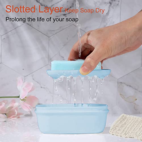Quatish 1 Pack Soap Holder With Soap Saver Bag, Travel Soap Container With Lid, Portable Bar Soap Holder, Leakproof Soap Box With Perforations, Soap Dishes For Traveling, Camping, Gym (Blue) #TOP2