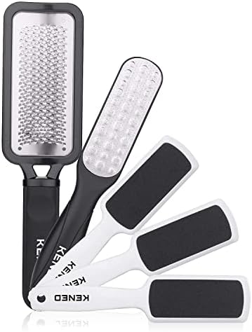 Feet Scrubber Dead Skin 5 Pack - KENED Foot File Callus Remover for Feet, Professional Pedicure Kit with 2 x Metal Foot Grater, 3 x White Double-Sided Pedicure Tools for Feet Care