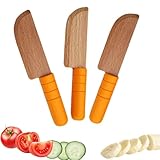 Nwsrayu 3 Pieces Wooden Kids Knife Toddler Knife for Chopping Kids Knifes for Cooking Toddler Knives Children's Safe Knives Cutting Veggies Fruits, Kitchen Tool for 3-10 Years Old