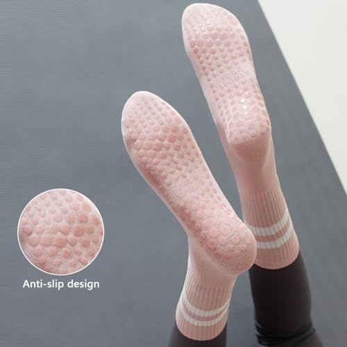 Image of Womens 4Pcs Pilates Grip Socks Non Slip Yoga Socks with Grips Barre Hospital Athletic Socks for Women
