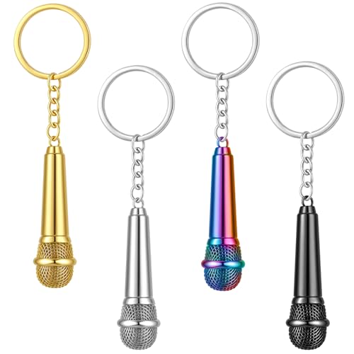 Sureio 4 Pcs Mini Microphone Music Keychain Retro Sound Pendant Keyring Charm Microphone Music Key Chain for Singer Gift (Colorful)