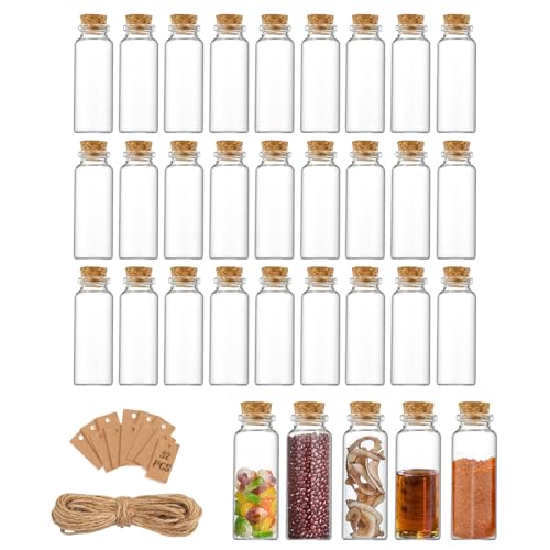 Lot de 32 flacons en verre avec bouchon en liège, petits pots en verre de 40 ml, étiquettes et ficelle, mini bocaux en verre, pour la décoration DIY, les...