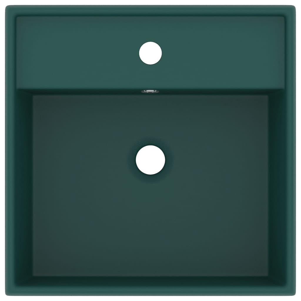 vidaXL Lavabo Carré de Luxe à Trop-plein Vasque à Poser de Toilette Lave-mains de Salle de Bain Salle Cosmétique Vert Foncé Mat 41x41 cm Céramique