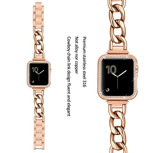 Dilando 38Mm 40Mm 41Mm Rose Gold Band Compatible With Apple Watch Women Men, Cool Chain Link Metal Strap For Iwatch Se And Series 8 7 6 5 4 3 2 1(Rose Gold, 40Mm) #TOP1