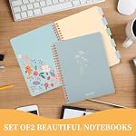 Aesthetic Spiral Notebook Set of 2 For Women - Artistic flower 6.5" x 8.3" College Ruled Notebook With Large Pockets And Lined Pages -Boost Productivity at Work or School