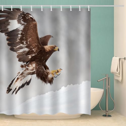 MOXINO Adler Duschvorhang Anti-Schimmel 180x180 cm Polyester Stoff Textil Waschbar Wasserdicht Badvorhang 3D Adler Motiv Duschvorhänge Badezimmer mit 12 Haken（Stil 10-12）
